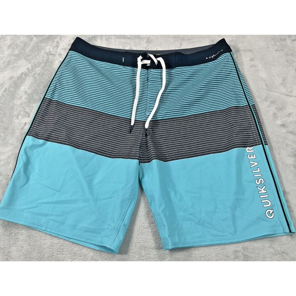 Quicksilver Mens 34" Waist Massive 20" Boardshorts 4 Way Stretch Blue/Grey/Black